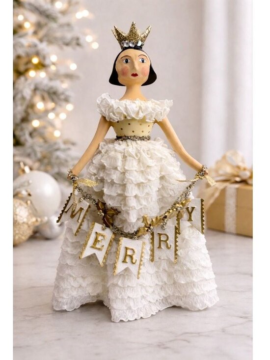 Heather Myers Other - Heather Myers Christmas Queen Doll Merry Banner White Ruffle Dress 11.5" Signed